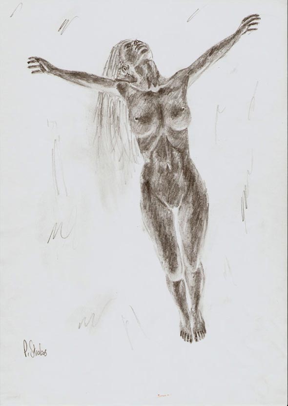 Quick concept sketch of a woman floating upward.