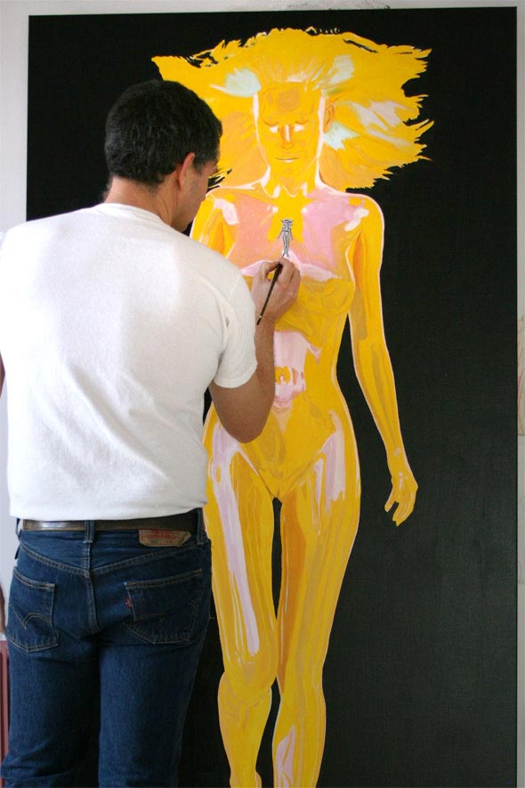 Artist Peter Strobos painting Muse in introspection.